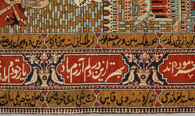 A RUG, a semi-antique Kashan figural, possibly Motachem, ca 202 x 140 cm.
