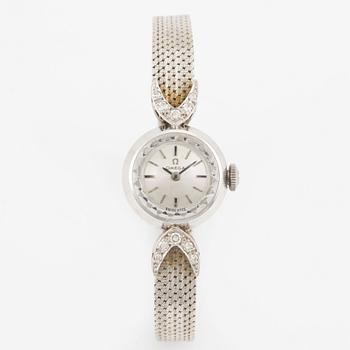 Omega, wristwatch, 18K white gold with diamonds, 17 mm.