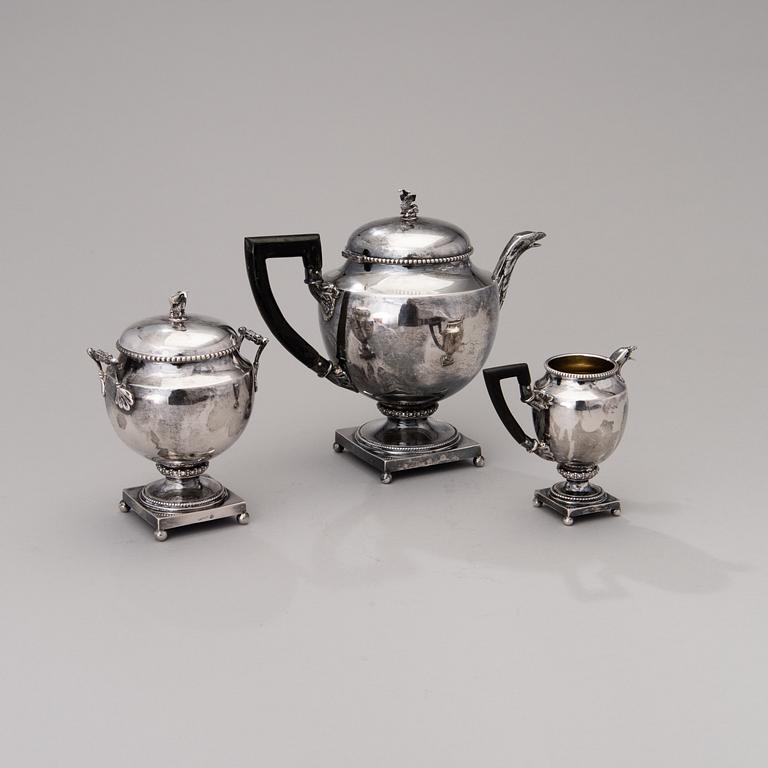 A three piece silver coffee set, Germany ca 1900.