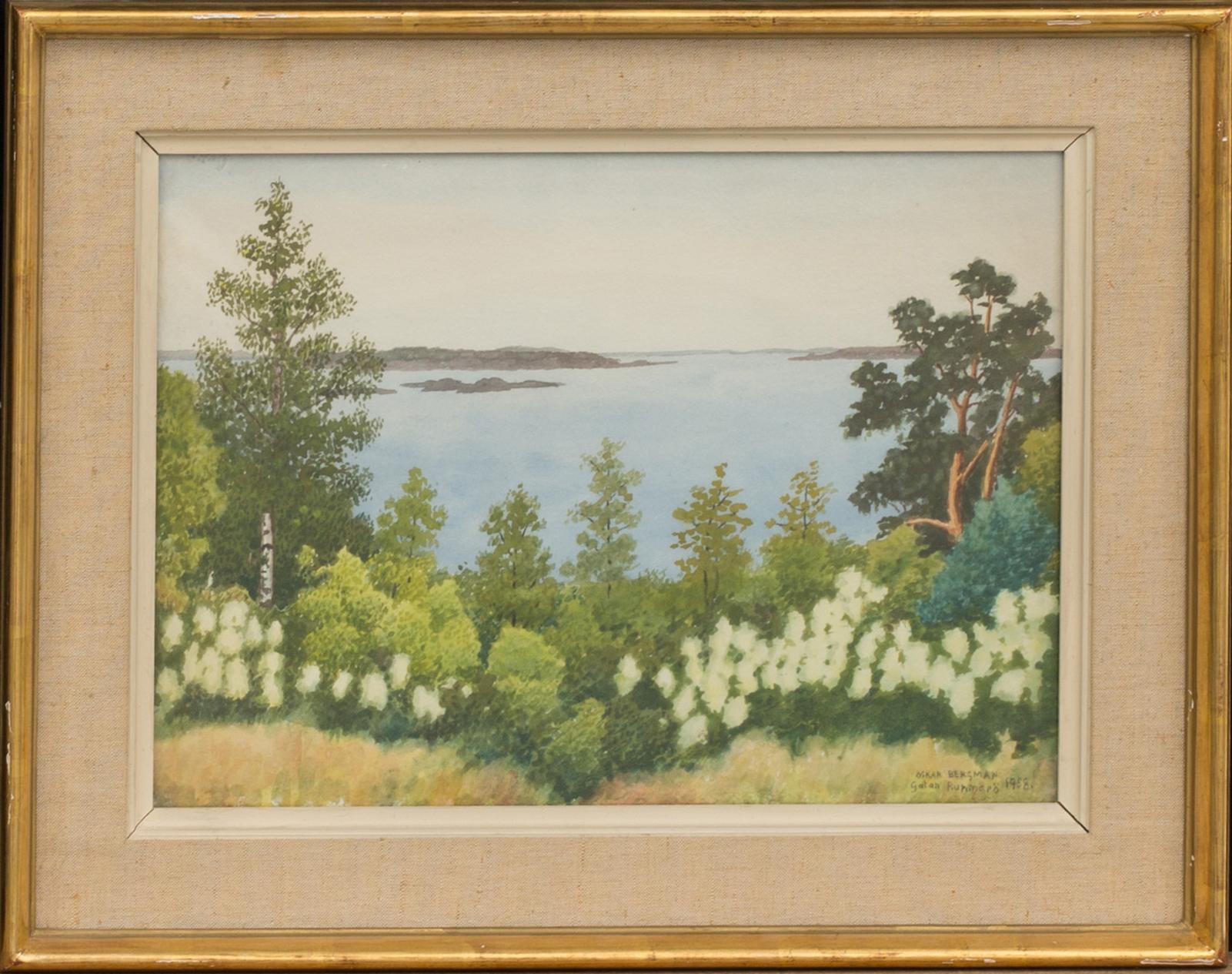 OSKAR BERGMAN, akvarell, signerad och daterad Runmarö 1958.