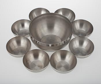 SERVERINGSSKÅL samt DESSERTSKÅLAR, 8 st, rostfritt stål, Seita Finland 1990- tal.
