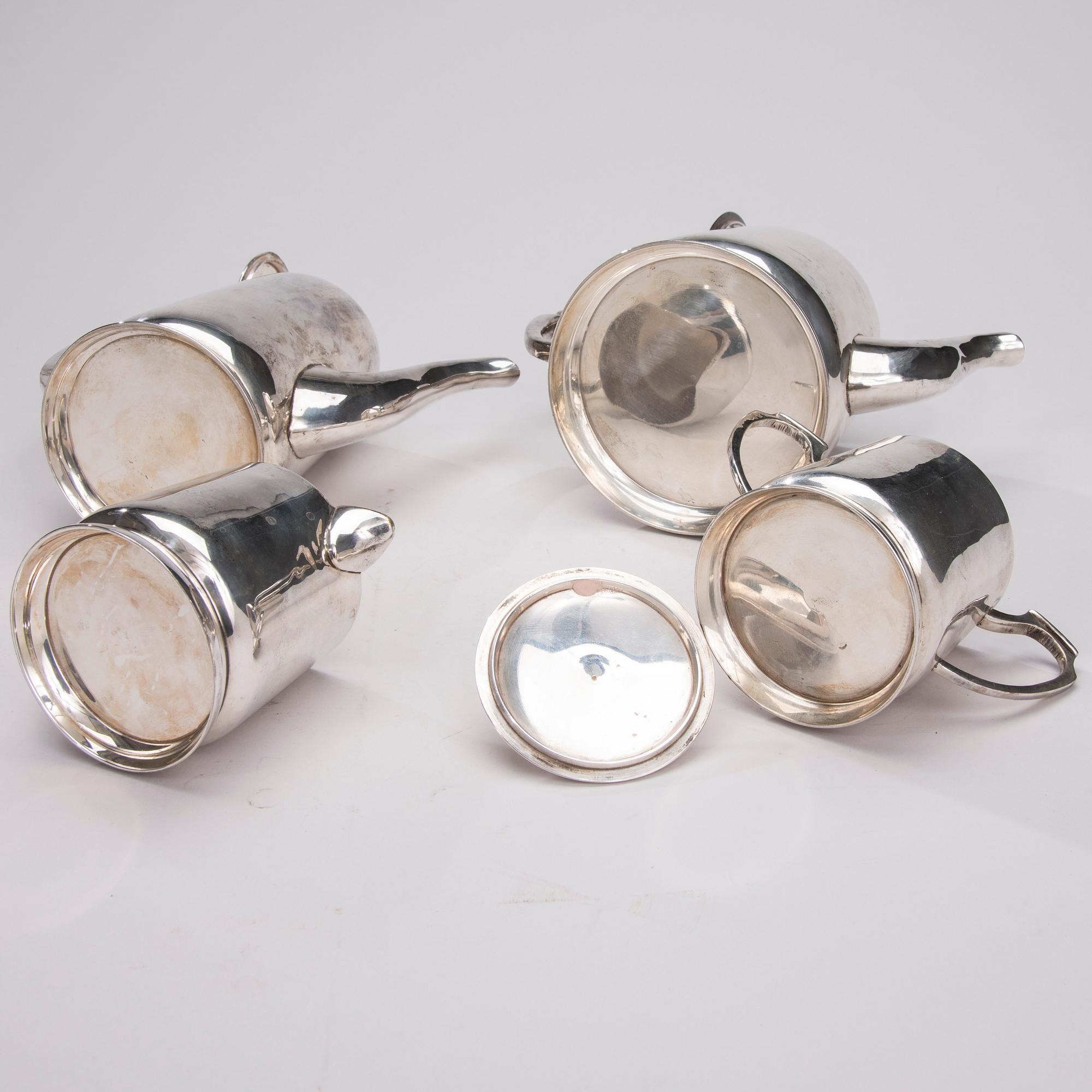 KAFFESERVIS, 4 delar, nysilver. 1900-talets mitt.