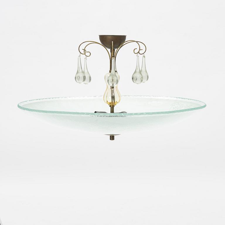 A Bo Notini blasted glass ceiling lamp, by Glössner & Co, Stockholm 1940's.