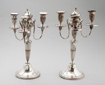 KANDELABRAR, 1 par, nysilver, 1800-/1900-tal.
