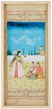 ALBUMBLAD, två stycken, färg och bläck på papper. Indien, 1800-tal.