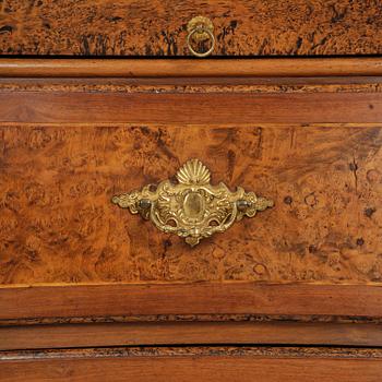 A Swedish late baroque burr-alder cabinet, first part 18th century.