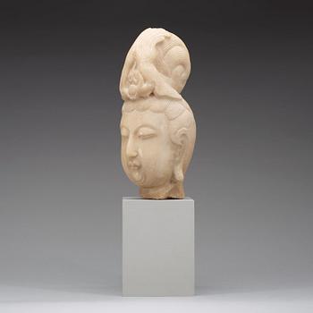 A marble head of a Bodhisattva in Tang style, Qing dynasty presumably 18th century.