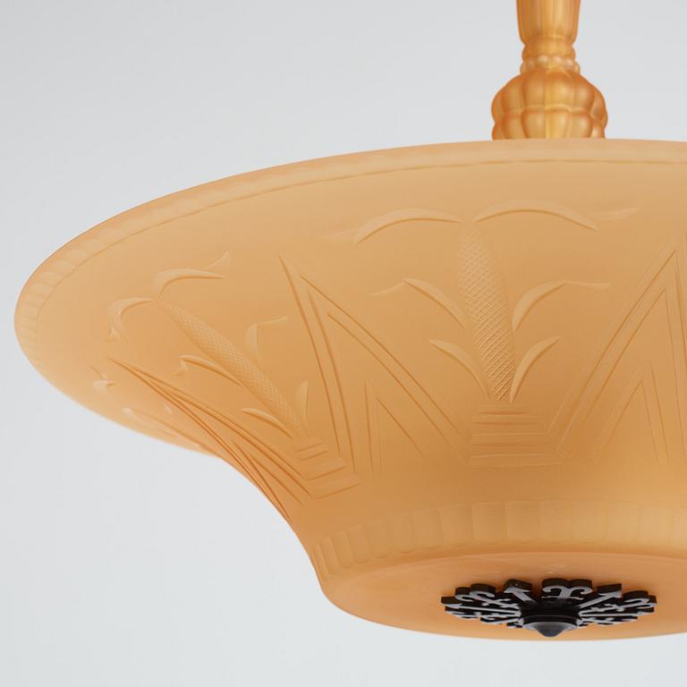 Edward Hald, & Erik Tidstrand, a ceiling lamp, Nordiska Kompaniet & Orrefors, executed ca 1926.