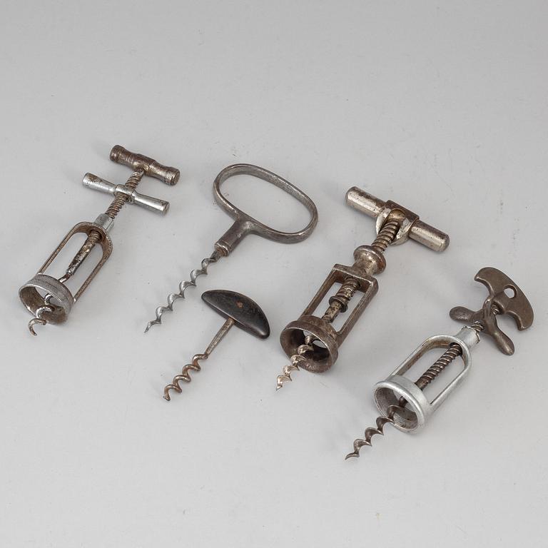 Five steel cork screws, early 20th century.