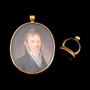 MINIATYR SAMT PETSCHAFT, 18 k guld, 1800-tal.