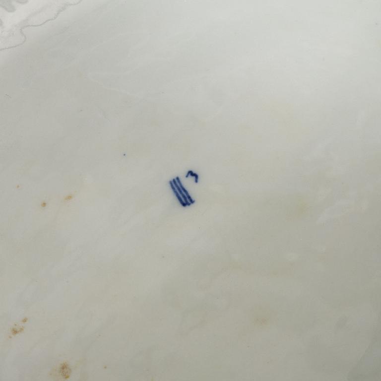 Terrin med lock, porslin, Royal Copenhagen, "Musselmalet", tidig modell, 1800-tal.