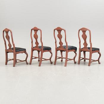 A set of four rokoko chairs, 18th century.