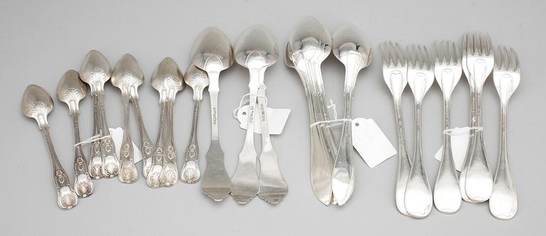 PARTI BESTICK, 22 st, silver, Sverige/Finland, 1800/1900-tal.Tot. Vikt ca 1060 gram.