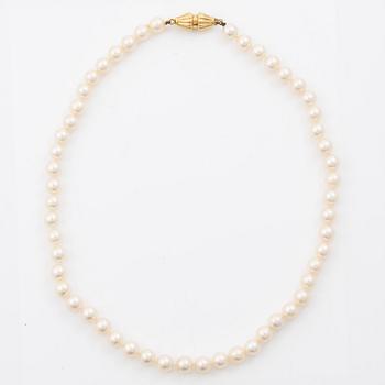 Pärlcollier, odlade pärlor, lås i 18K guld.