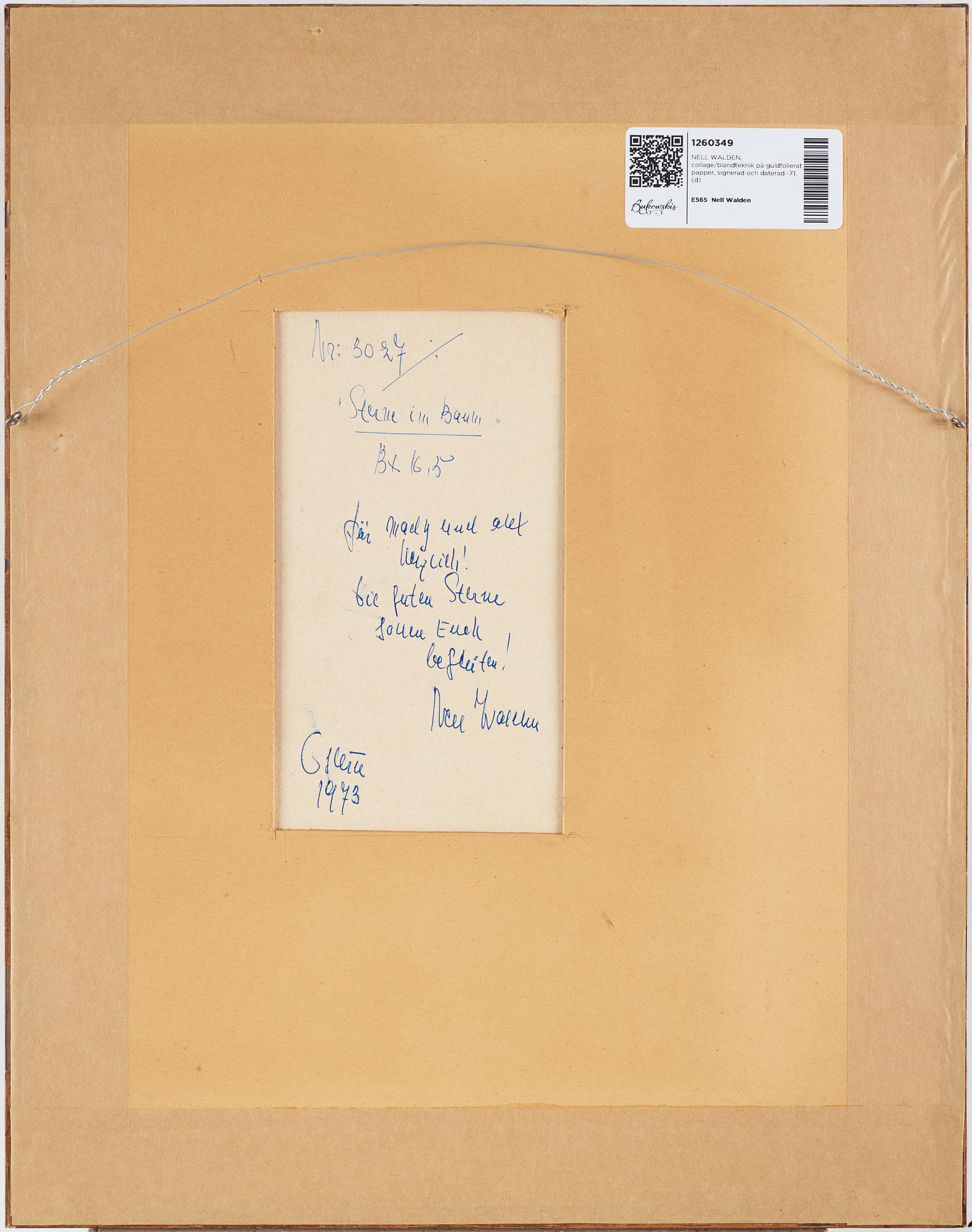 NELL WALDEN, collage/mixed media on paper, signed and dated -71.