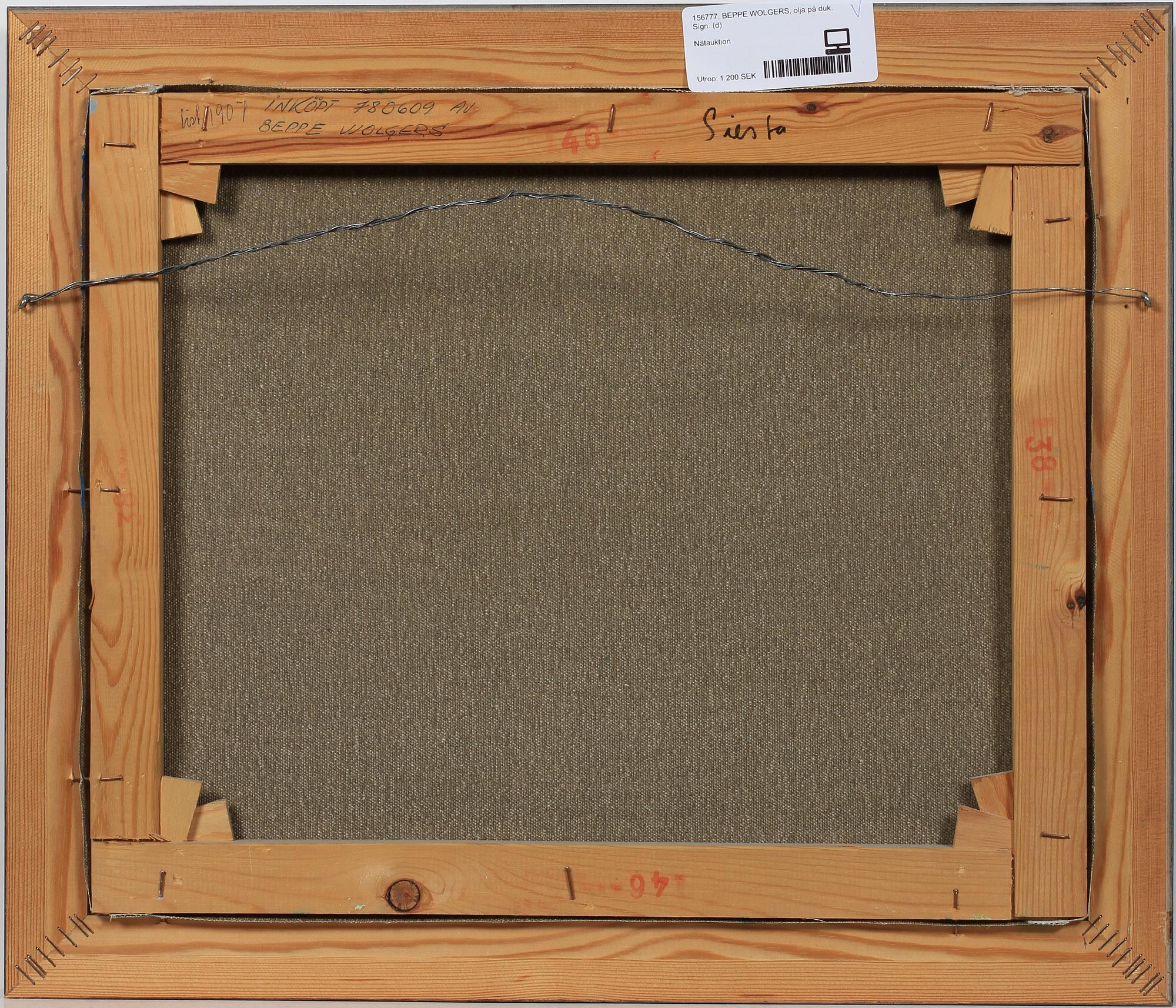 BEPPE WOLGERS, olja på duk. Sign.