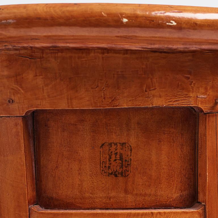 A pair of hardwood chairs,  Qing dynasty, 19th Century. Seal mark to reverse of back.