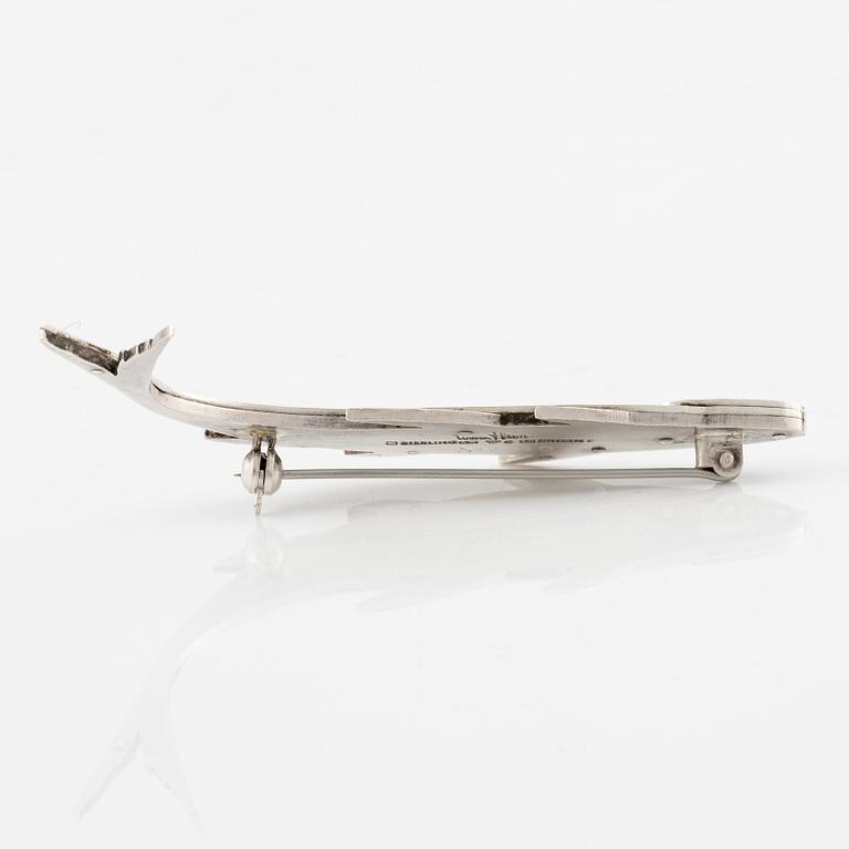 Wiwen Nilsson, a brooch, in the shape of a fish, silver, Lund 1961.