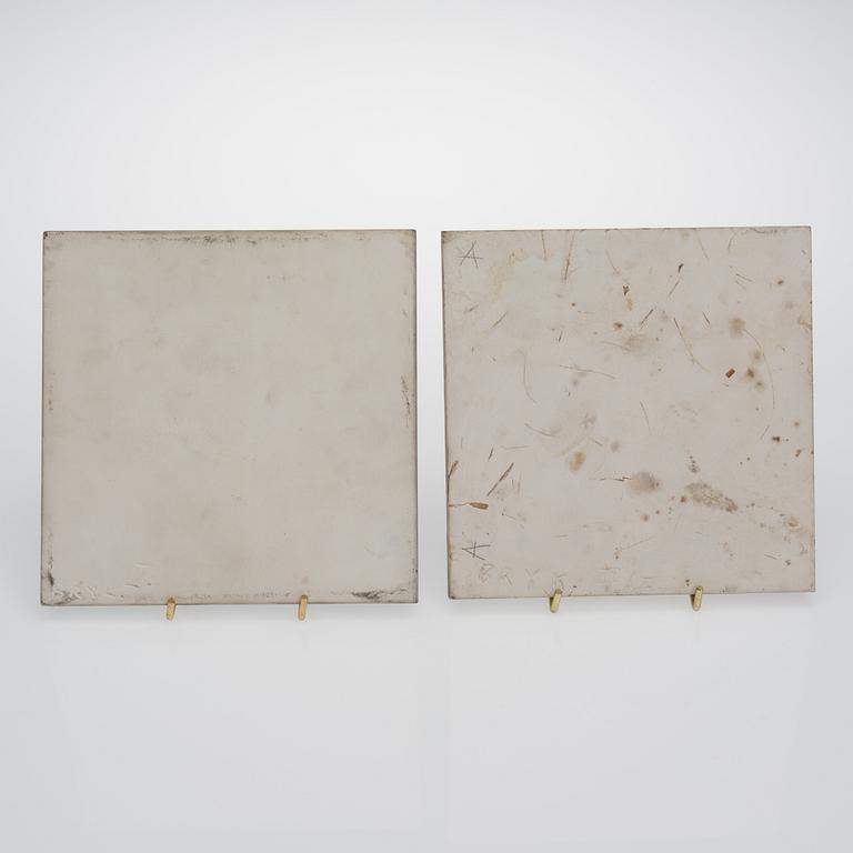 RUT BRYK, TWO CERAMIC WALL RELIEFS. Sign. Bryk, II/I och Bryk II. Arabia 1959.