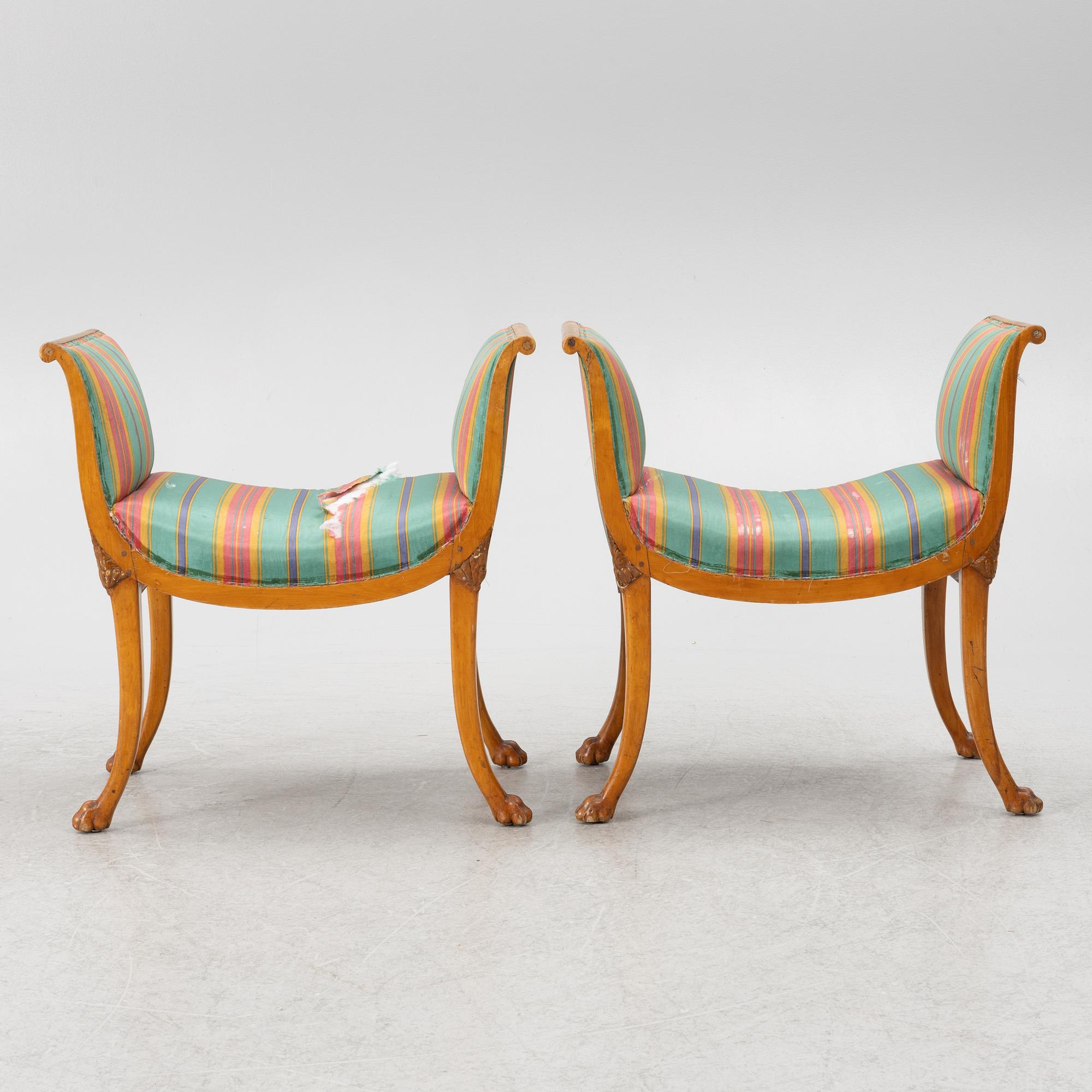Stools, a pair of Empire style, 19th century.