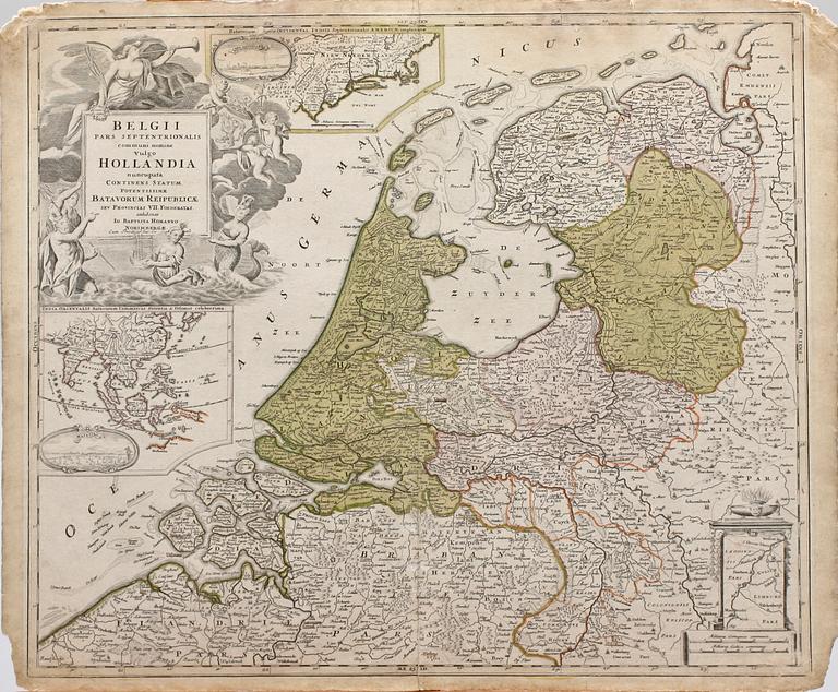 KARTA, Johann B Homann, 1700-tal. "Belgii Hollandia".