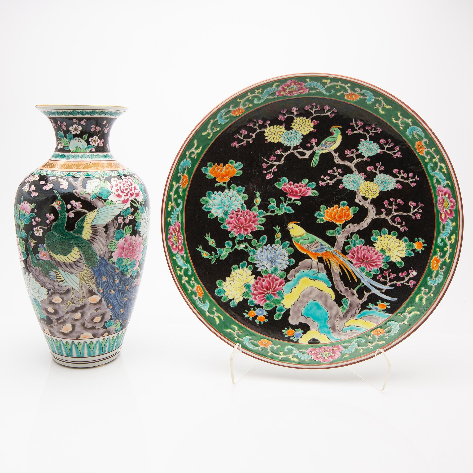 Plate and vase, Famille Verte, China, early 20th century.