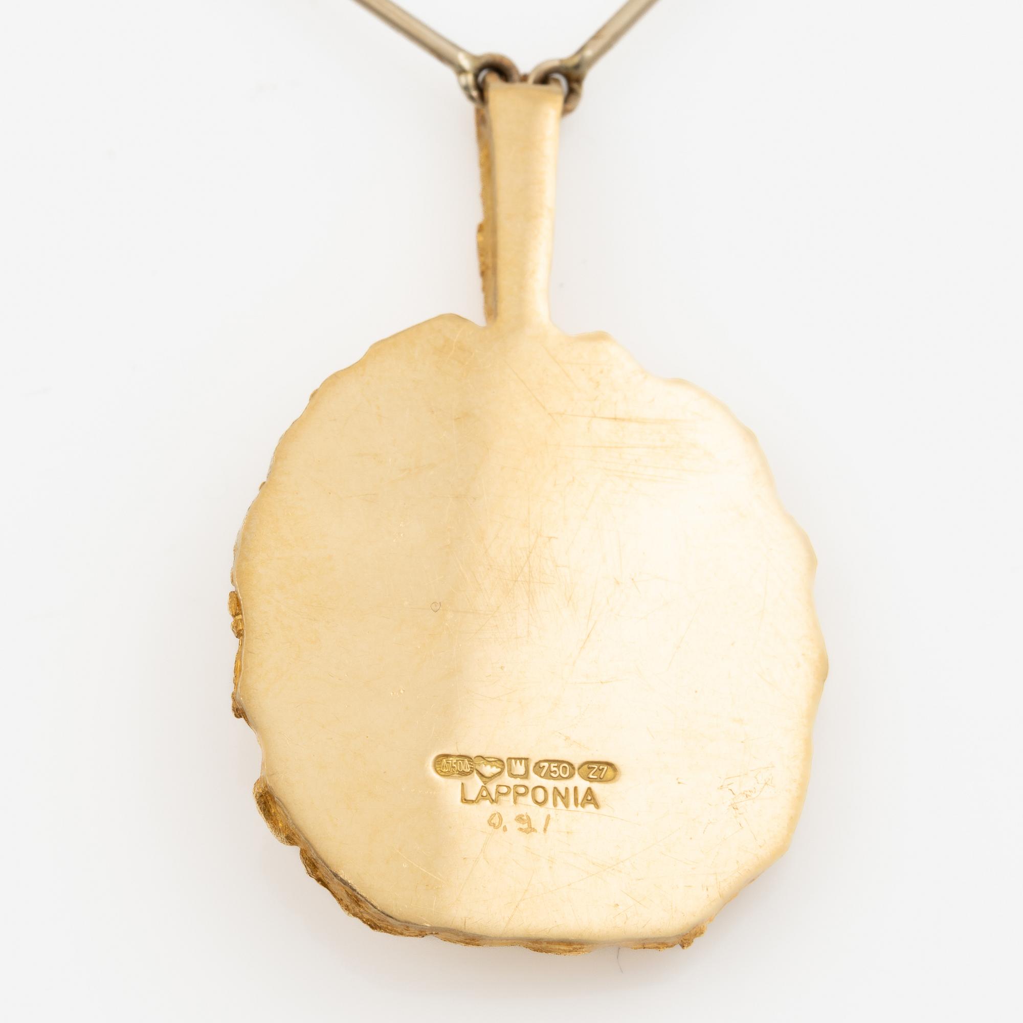 Juhani Linnovaara, necklace 18K gold and brilliant-cut diamond. Lapponia 1977.