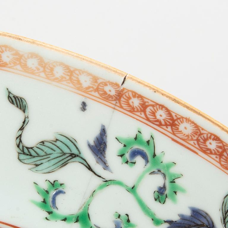 A Chinese Qianlong porcelain plate and dish in famille rose colours.