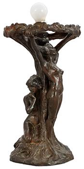584. An Alice Nordin Art Nouveau patinated bronze table lamp, Herman Bergman, Stockholm.