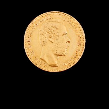 GULDMYNT, 1 carolin/10 francs, Carl XV, 1868. Vikt ca 3 gram.