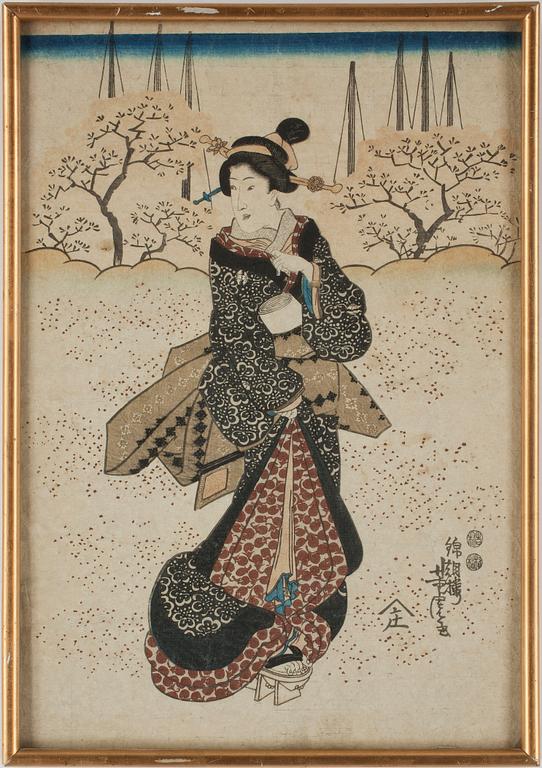 TRÄSNITT, 11 st, olika konstnärer, Japan, 1800-tal.