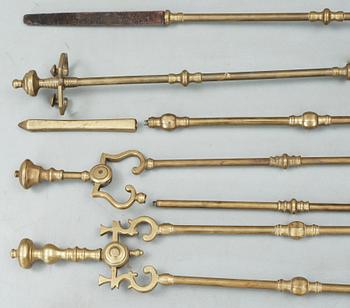 BRASUTENSILIER, 8 st, mässing, 1800/1900-tal.