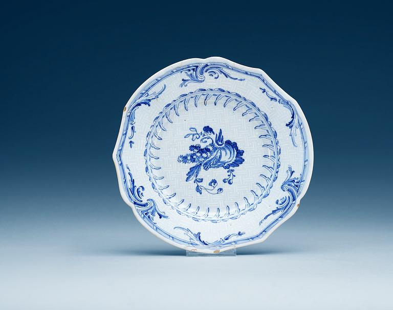 A set of three Swedish Rörstrand faience dishes, dated  21/11-1758, 2/10-58 and 3/12-58.