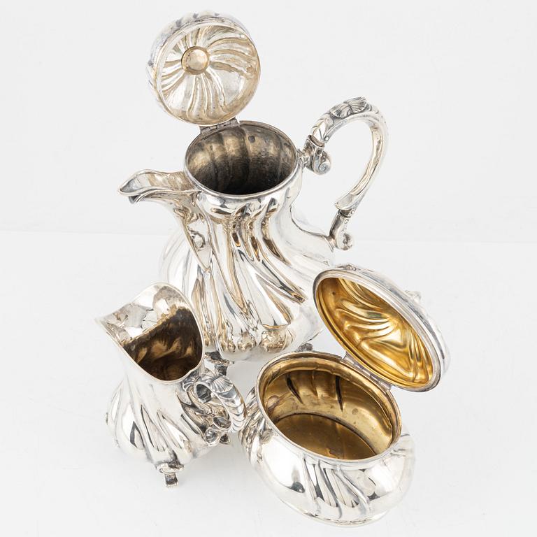 Kaffeservis, 3 delar, rokoko-stil, silver, Tyskland, 1900-talets första hälft.