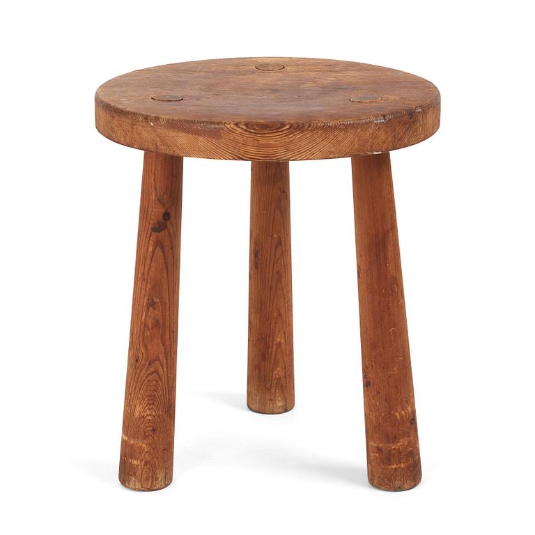 Axel Einar Hjorth, a stained pine 'Skoga' stool, Nordiska Kompaniet, Sweden 1930s.