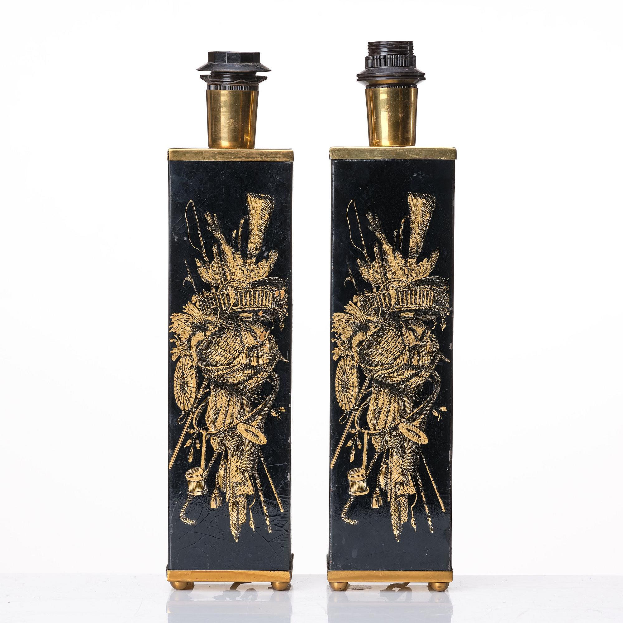 Piero Fornasetti, a pair of 'Panoplie' table lamps, Milano, Italy 1950s-60s.