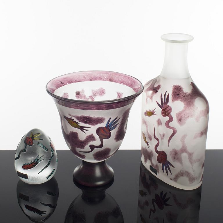 ULRIKA HYDMAN VALLIEN, 3 delar, glas, Kosta Boda, sign.