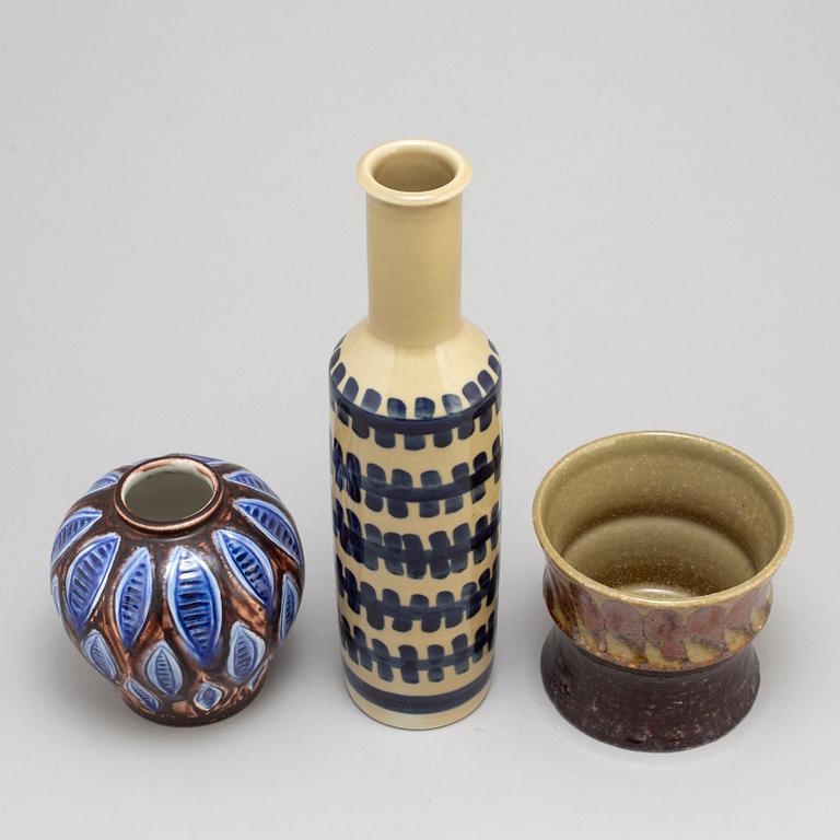 HERTHA BENGTSON, three signed stoneware vases, Rörstrand.