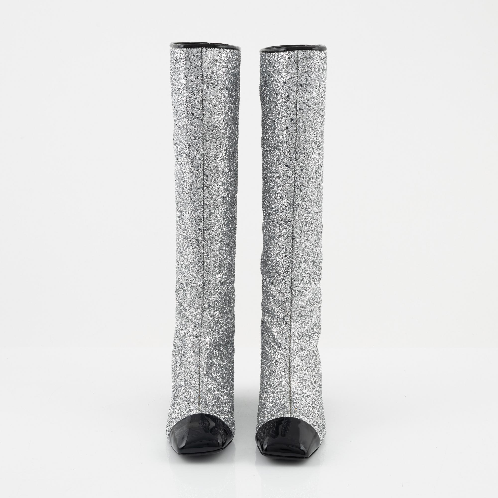 Chanel, a pair of sequin high boots, size 37 1/2.