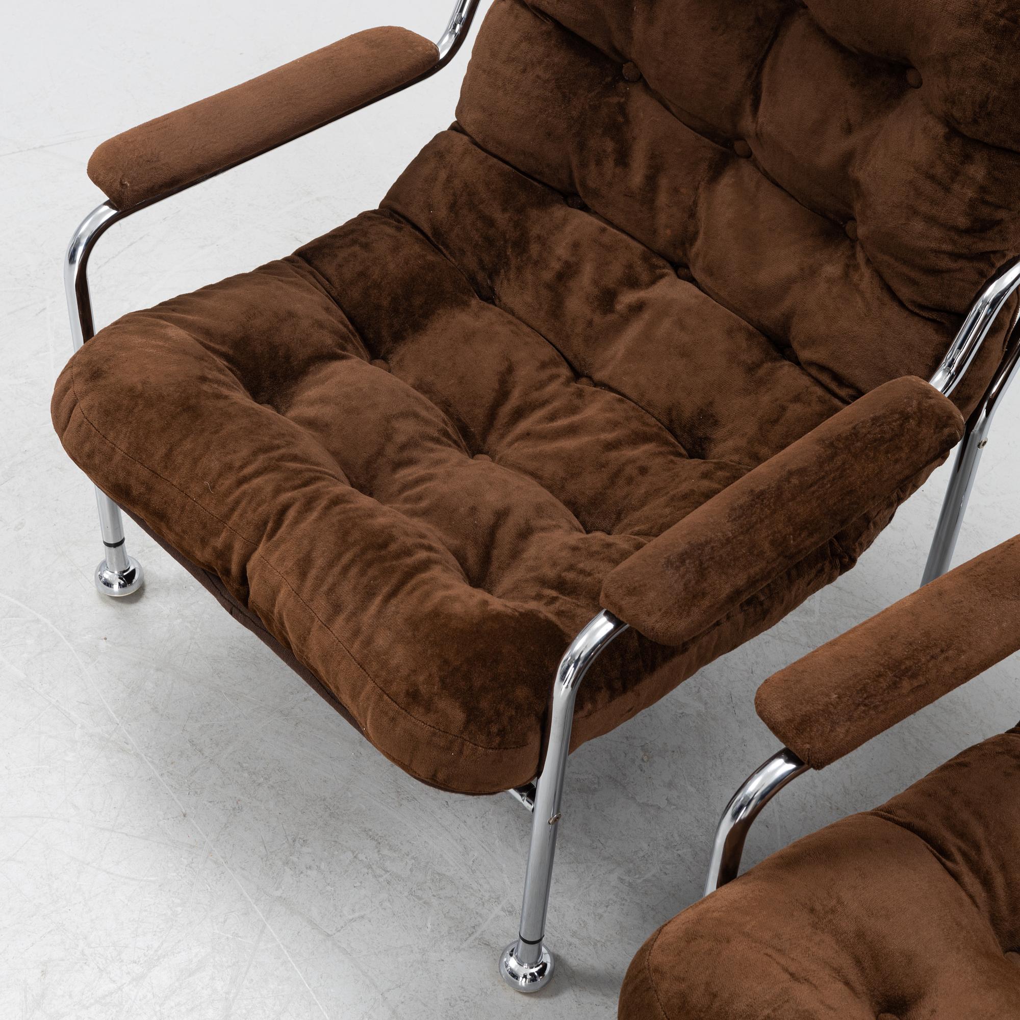 A pair of 'Stålbo' easy chairs by Bo Eigert, 1970's.