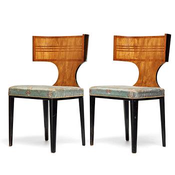 263. Swedish Grace, a pair of klismos chairs for Carl Johansons Möbleringsaffär, 1930's.