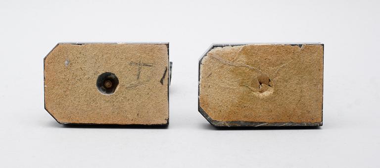 BOKSTÖD, 1 par, patinerad metall, signerade Franjuo, 1900-talets första hälft.