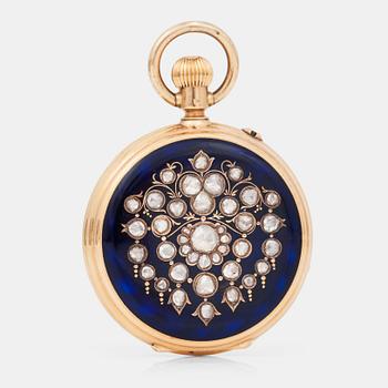 839. A diamond and enamel pocket watch.