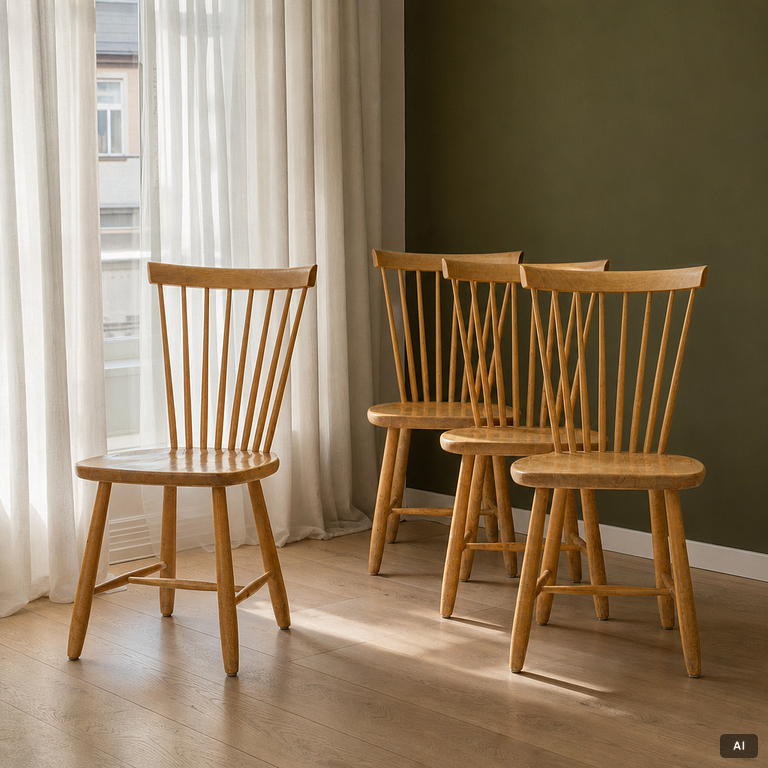 Carl Malmsten, a set of 4 chairs, "Lilla Åland", Stolab, 1999.