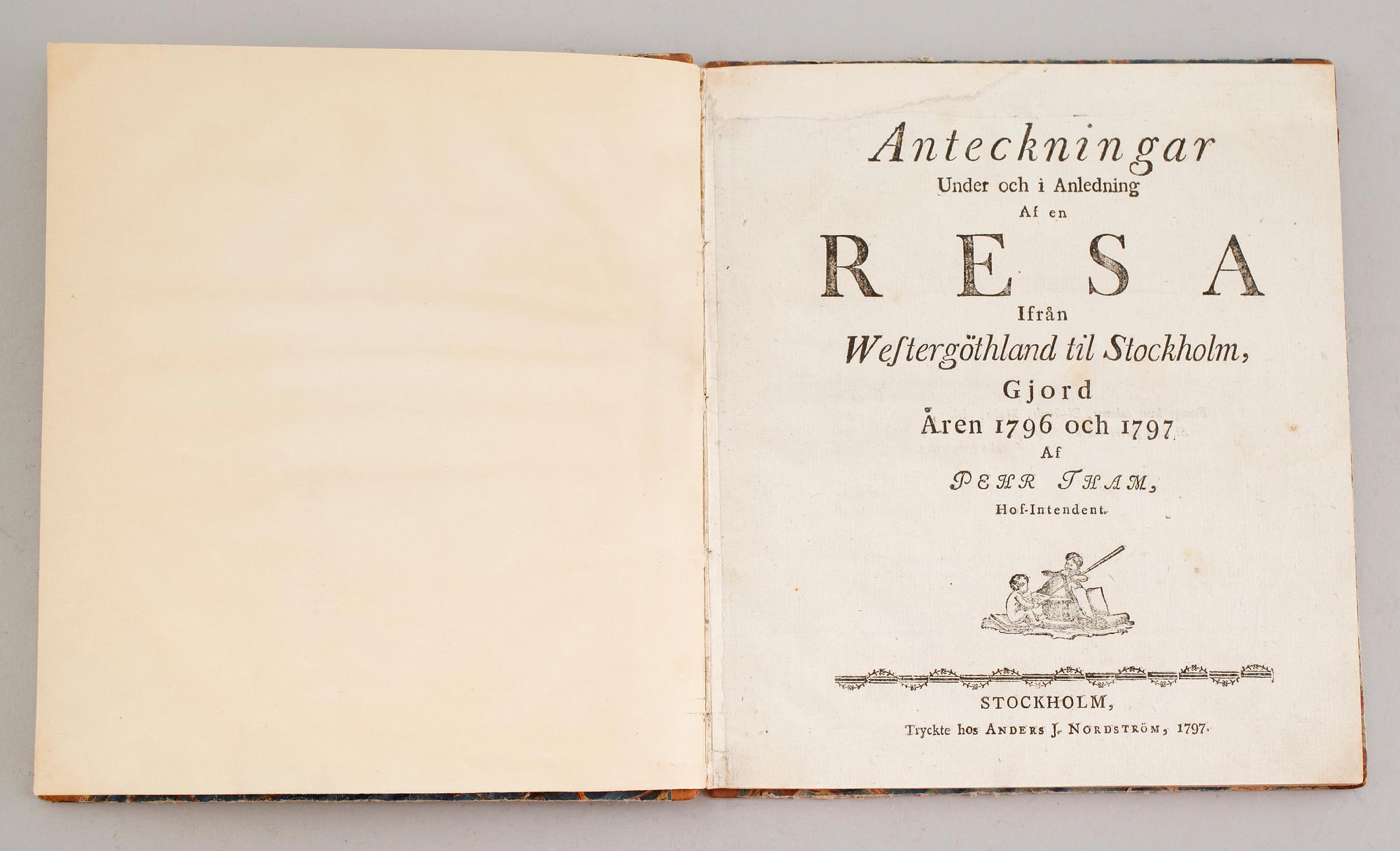 BOK, Anteckningar under och i anledning af en resa ifrån Westergöthland till Stockholm gjord åren 1796 och 1797.