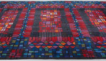 Kerstin Ekengren, matto, "Cavalleria Rustica", knotted pile, ca 320-321,5 x 220-230 cm, signed KE LH, Plitmors Järvsö 1961.