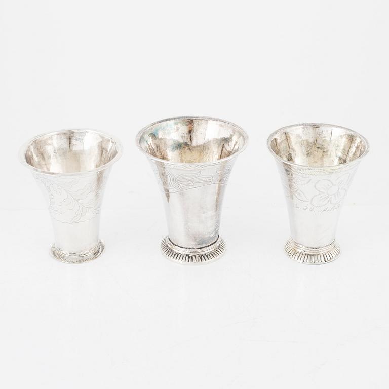 Three Swedish Silver Beakers, 18-19th Century.