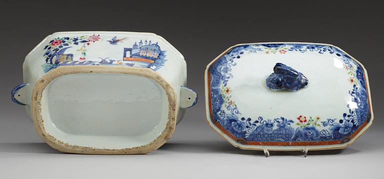 A famille rose and blue and white tureen with cover, Qing dynasty, Qianlong (1736-95).