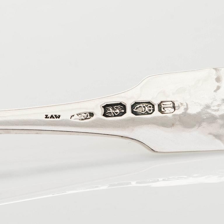 Fruktskedar, 2 st och tårtgafflar, 6 st, silver, London 1809 och 1920-tal och Dublin 1807.