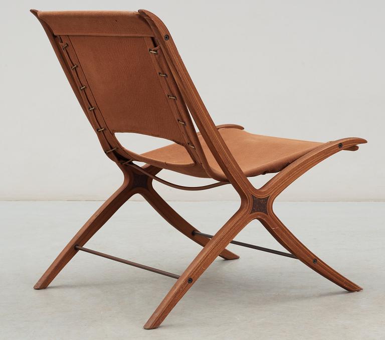 A Peter Hvidt & Orla Mølgaard Nielsen teak, beech and canvas 'X-Chair', Fritz Hansen, Denmark 1950's.